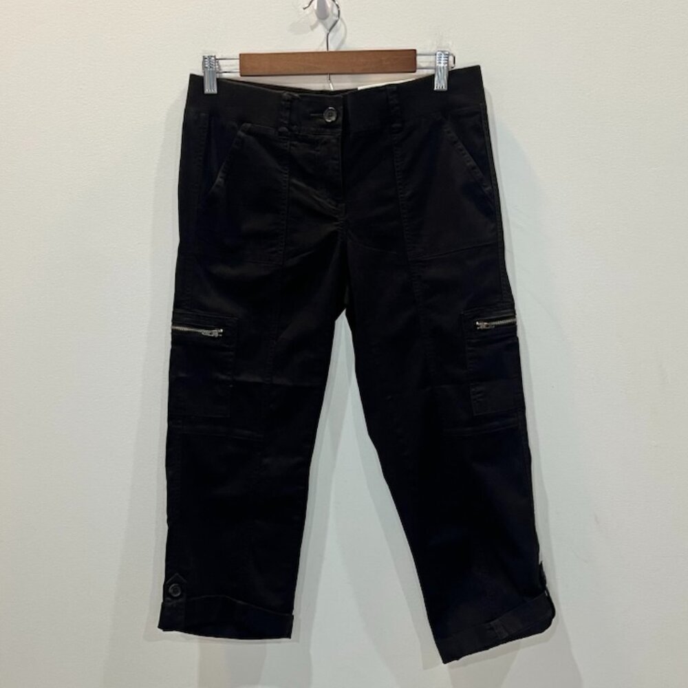 Loft Original Crop Cargo Pants Low Rise Women's Size 0 Black Zip Pockets NWT‎
